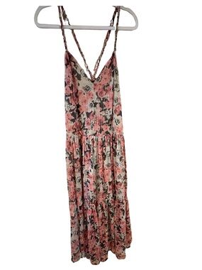 aqua romantic floral maxi dress Aqua Blue Cotton V-Neck Midi Floral Dress – MoonTara